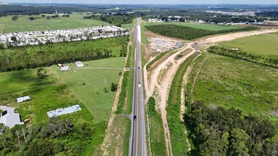 Looking northwest over US 98 north of Townsend Road where the new alignment of US 98 will curve to the right (8-30-2025 photo)
