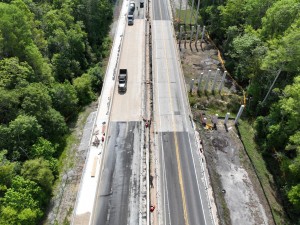 Looking south at a new bridge over the Hillsborough River on the left side of the photo (4-6-2026 photo)