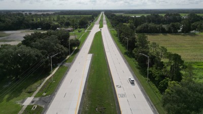 SR 60 looking east after SR 39 intersection showing new concrete travel lanes (Photo August 2026)