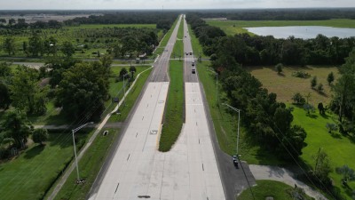 SR 60 looking east after SR 39 intersection showing new concrete travel lanes (Photo August 2026)