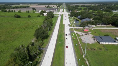 SR 60 looking west before SR 39 intersection showing new concrete travel lanes (Photo August 2026)