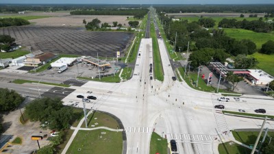 SR 60 at SR 39 intersection (looking west) showing new concrete travel lanes (Photo August 2026)