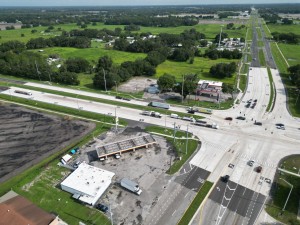 SR 60 at SR 39 intersection (looking northwest) showing new concrete travel lanes (Photo August 2026)
