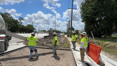 Image showing crews preparing driveway for concrete pour along eastbound SR 60 before SR 39 (Photo April 2026)