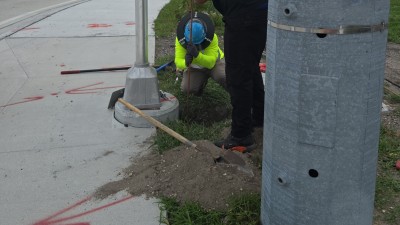 Image showing crews installing wires for pedestrian signals at SR 60 and SR 39 (Photo June 2026)