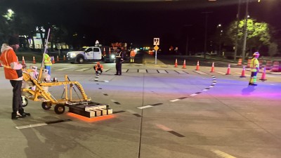 Crews adding final striping to roadway at the intersection of 301 and Gibsonton Drive in Riverview (March 2026 photo)