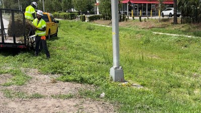 Crews installing sod along US 301 at Gibsonton Drive (June 2026 photo)