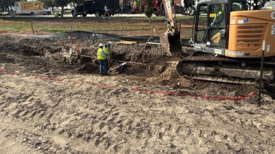 Ongoing utility relocation work south of Big Bend Road (Photo June 2026)
