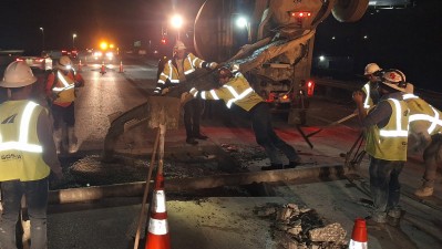 Crews pouring new concrete slabs along southbound I-75 in Hillsborough County (Photo March 2026)