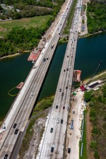View looking north of southbound and northbound I-75 showing widening of bridge over the Tampa Bypass Canal (Photo March 2026)