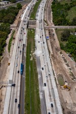 View looking north of southbound and northbound I-75 showing widening construction to the outside of the interstate (Photo March 2026)