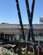 Image of I-75 bridge showing pile driving activities over the Tampa Bypass Canal (Photo February 2026)