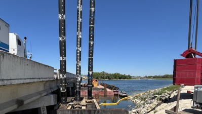 Image of I-75 bridge showing pile driving activities over the Tampa Bypass Canal (Photo February 2026)