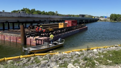 Image of barge carrying equipment for the widening of I-75 over the Tampa Bypass Canal (February 2026)