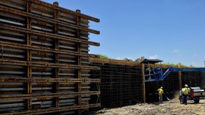 Image of support wall under construction as part of the I-75 widening north of the Tampa Bypass Canal (Photo July 2026)
