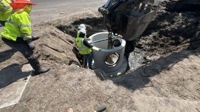 Crews place drainage structure (March 2026 photo)