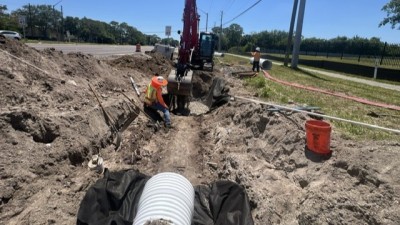 Crews prepare to place drainage structure (April 2026 photo)