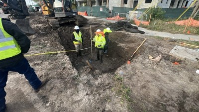 Crews prepare to place drainage structure (March 2026 photo)