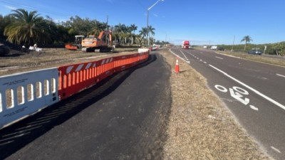Temporary pedestrian barrier install (January 2026 photo)
