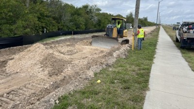 Looking north on 4th Street North as crews perform base work for the shared use path (March 2026 photo)