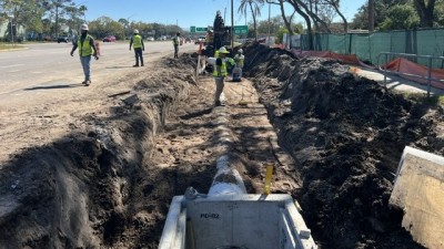 Looking south as crews install drainage (February 2026 photo)