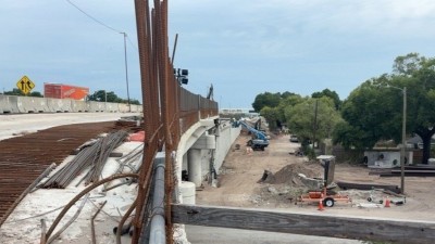 Image showing a row of rebar for future construction of walls along the interstate (Photo April 2026)