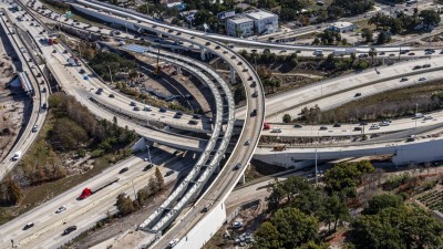 Aerial View of I-4 and I-275 Downtown Tampa Interchange showing construction of future SB I275 ramp to EB I4 (December 2025 photo)
