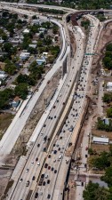 Image of showing eastbound and westbound I-4 travel lanes and construction of future ramp to Ybor City (Photo April 2026)