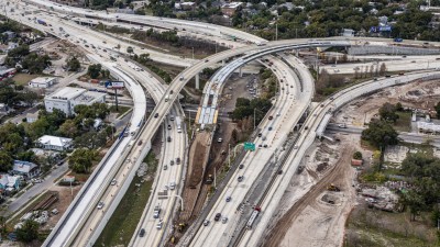 View of I-4 and I-275 Downtown Tampa Interchange showing future ramp from SB I-275 to EB I-4 (January 2026 photo)