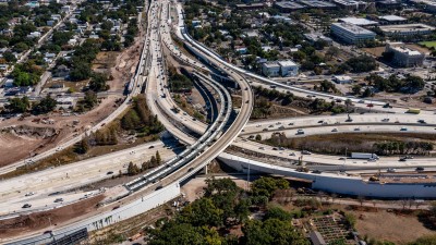 View of I-4 and I-275 Interchange through Downtown Tampa showing construction of future SB I275 ramp to EB I4 (November 2025 photo)