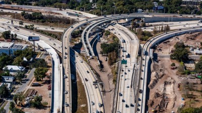 View of I-4 and I-275 Interchange through Downtown Tampa showing various construction sites (November 2025 photo)