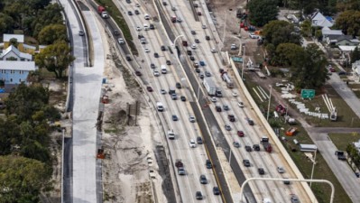 View of I-4 eastbound and westbound showing future concrete ramp to Ybor City (January 2026 photo)