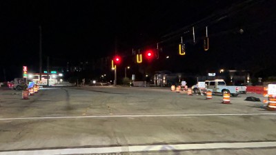 US 301 at Symmes Road showing open intersection and new concrete travel lanes facing west (Photo April 2026)