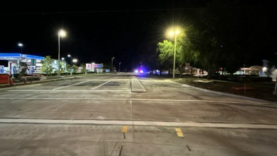 US 301 at Symmes Road showing open intersection and new concrete travel lanes facing east (Photo April 2026)