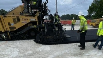 SR 39 at Trapnell Road crews paving travel lanes approaching the intersection (Photo April 2026)