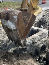 Construction equipment replacing and relocating drainage inlet on the east side of SR 39 to the north of Trapnell Road (January 2026)