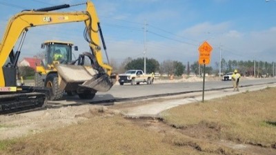 Crews removing and replacing sections of sidewalk along the east side of SR 39 (January 2026)