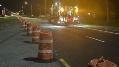 SR 39 at Trapnell Road performing roadway striping work (Photo July 2026)