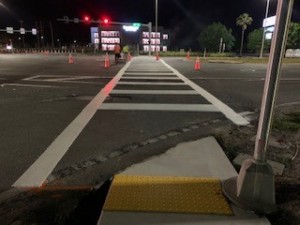 Crosswalk installation at US 19 and Continental Drive (April 2021 photo)