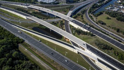 Westbound SR 60 showing northbound travel lanes and new entrance ramp looking west (January 2026 photo)