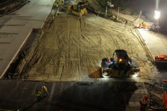Prep work and new concrete pavement at the Mondon Hill Road intersection with US 98 / SR 50 (9-14-2026 photo)