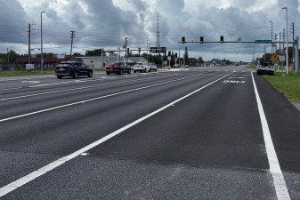 Looking south at the new mid-block crossing at San Marco Drive / Johnson Road (7-7-2025 photo)