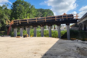 Pier construction for the new southbound bridge over the Withlacoochee River (6-17-2026 photo)