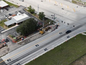 Looking northwest over US 301 at SR 50 at work on the west side of US 301 (10-15-2025 photo)