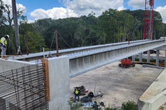 Beams for a new southbound US 301 bridge are being set into place (8-17-2026 photo)