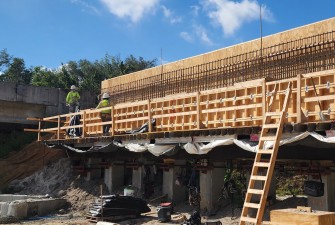 Pier construction for the new southbound bridge over the Withlacoochee River (6-17-2026 photo)