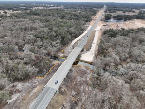 Access roads have been built on the south side of the Withlacoochee River for bridge construction work (2-16-2026 photo)