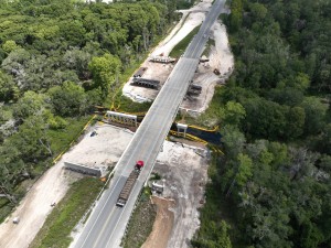 Bridges being built for southbound vehicular traffic (left) and pedestrians (right) over the Withlacoochee River (7-15-2026 photo)