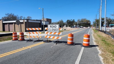 SR 575 is closed on the east side of US 301 for beginning construction of a roundabout (3-2-2026 photo)