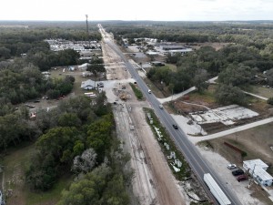 Looking south over US 301 at roadway widening work north of the US 98 intersection (1-13-2026 photo)
